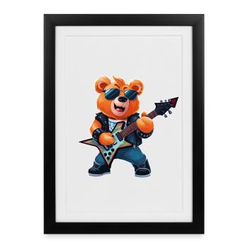 Heavy Metal Teddy Bear Guitariste - Affiche encadrée (27 × 37 cm) - noir - Devant