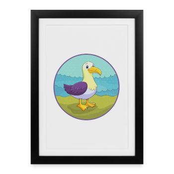 Albatros mignon Kawaii dessin animé Clipart Animal de compagnie - Affiche encadrée (27 × 37 cm) - noir - Devant
