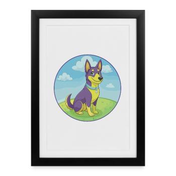 Chien Kelpie Australien Mignon Kawaii Dessin Animé Animal - Affiche encadrée (27 × 37 cm) - noir - Devant