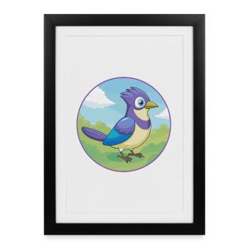 Jay Bird Cute Kawaii Cartoon Clipart Animal Pet - Framed poster (27 × 37 cm) - black - Front