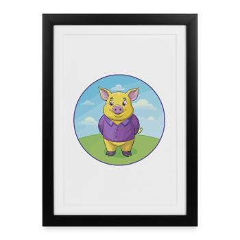 Cochon mignon Kawaii dessin animé Clipart Animal de compagnie - Affiche encadrée (27 × 37 cm) - noir - Devant