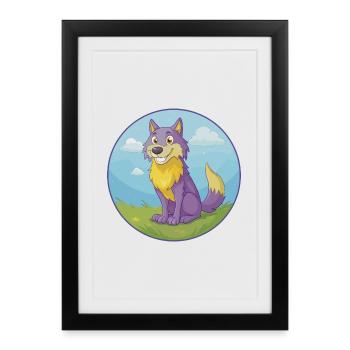 loup mignon kawaii dessin animé clipart animal de compagnie - Affiche encadrée (27 × 37 cm) - noir - Devant