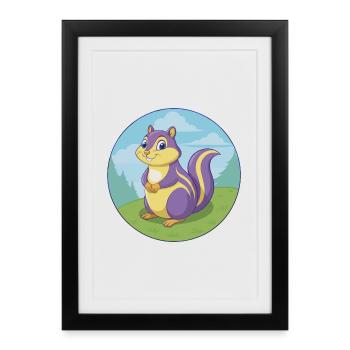 tamia mignon kawaii dessin animé clipart animal de compagnie - Affiche encadrée (27 × 37 cm) - noir - Devant