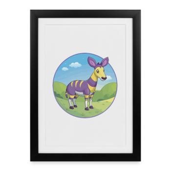 Okapi Cute Kawaii Cartoon Clipart Animal Pet - Framed poster (27 × 37 cm) - black - Front