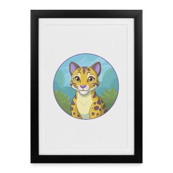 Ocelot Cute Kawaii Cartoon Clipart Animal Pet - Framed poster (27 × 37 cm) - black - Front