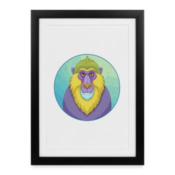 Mandrill Cute Kawaii Cartoon Clipart Animal Pet - Framed poster (27 × 37 cm) - black - Front