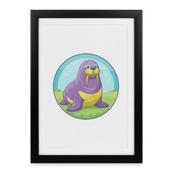 Walrus Cute Kawaii Cartoon Clipart Animal Pet - Framed poster (27 × 37 cm) - black - Front