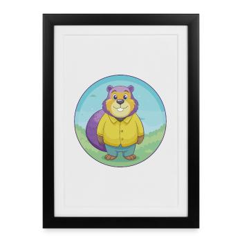 Beaver Cute Kawaii Cartoon Clipart Animal Pet - Framed poster (27 × 37 cm) - black - Front