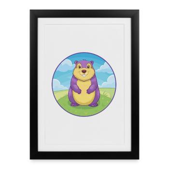 Marmot Cute Kawaii Cartoon Clipart Animal Pet - Framed poster (27 × 37 cm) - black - Front