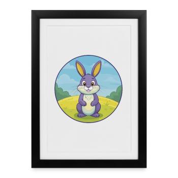 Lapin Mignon Kawaii Dessin animé Clipart Animal de compagnie - Affiche encadrée (27 × 37 cm) - noir - Devant