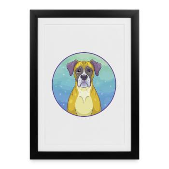 Boxer Chien Mignon Kawaii Dessin animé Clipart Animal Animal de compagnie - Affiche encadrée (27 × 37 cm) - noir - Devant