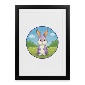 Lapin Mignon Kawaii Dessin animé Clipart Animal de compagnie - Affiche encadrée (27 × 37 cm) - noir - Devant