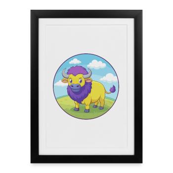 Buffalo Cute Kawaii Cartoon Clipart Animal Pet - Framed poster (27 × 37 cm) - black - Front
