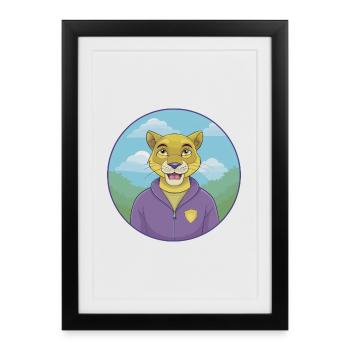Cougar mignon Kawaii dessin animé Clipart Animal de compagnie - Affiche encadrée (27 × 37 cm) - noir - Devant