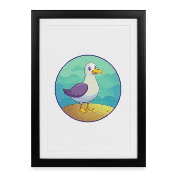 Seagull Cute Kawaii Cartoon Clipart Animal Pet - Framed poster (27 × 37 cm) - black - Front
