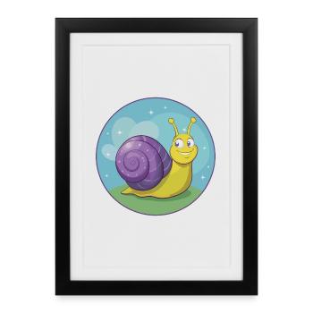Escargot mignon Kawaii dessin animé Clipart Animal de compagnie - Affiche encadrée (27 × 37 cm) - noir - Devant