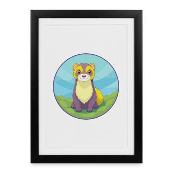 Furet mignon Kawaii dessin animé Clipart Animal de compagnie - Affiche encadrée (27 × 37 cm) - noir - Devant