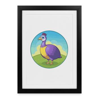 Guinea Fowl Cute Kawaii Cartoon Clipart Animal Pet - Framed poster (27 × 37 cm) - black - Front