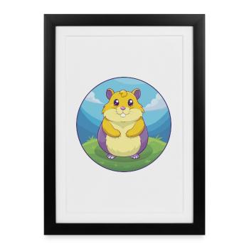 Hamster mignon Kawaii dessin animé Clipart Animal de compagnie - Affiche encadrée (27 × 37 cm) - noir - Devant