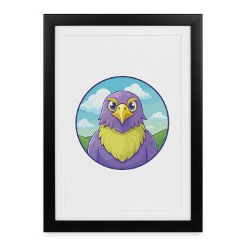 faucon mignon kawaii dessin animé clipart animal de compagnie - Affiche encadrée (27 × 37 cm) - noir - Devant