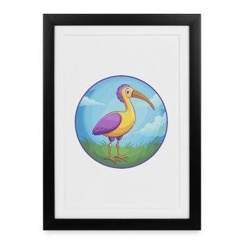 ibis mignon kawaii dessin animé clipart animal de compagnie - Affiche encadrée (27 × 37 cm) - noir - Devant