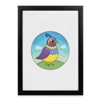 Quail Cute Kawaii Cartoon Clipart Animal Pet - Framed poster (27 × 37 cm) - black - Front