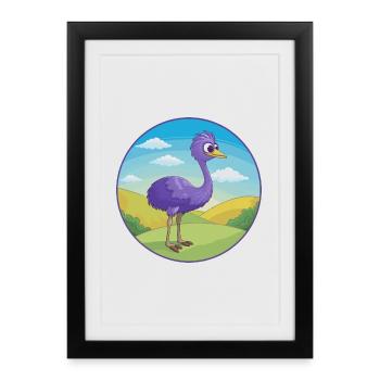 Emu mignon Kawaii dessin animé Clipart Animal de compagnie - Affiche encadrée (27 × 37 cm) - noir - Devant