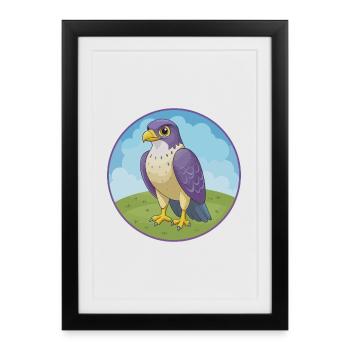 Faucon mignon Kawaii dessin animé Clipart Animal de compagnie - Affiche encadrée (27 × 37 cm) - noir - Devant