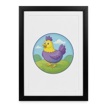 Poule mignon Kawaii dessin animé Clipart Animal de compagnie - Affiche encadrée (27 × 37 cm) - noir - Devant