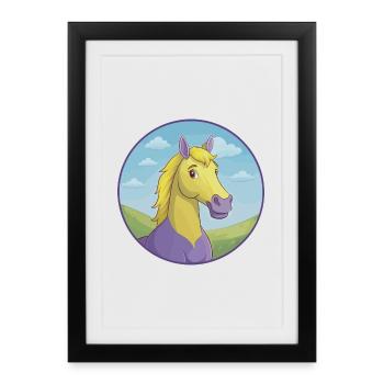 cheval mignon kawaii dessin animé clipart animal de compagnie - Affiche encadrée (27 × 37 cm) - noir - Devant