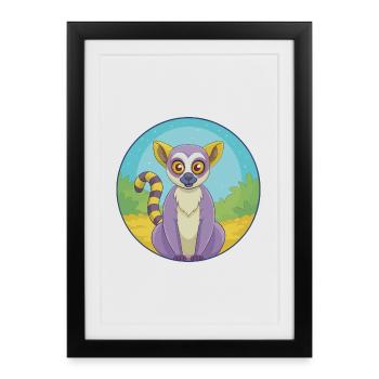 Lemur Cute Kawaii Cartoon Clipart Animal Pet - Framed poster (27 × 37 cm) - black - Front