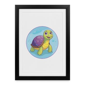 Turtle Cute Kawaii Cartoon Clipart Animal Pet - Framed poster (27 × 37 cm) - black - Front
