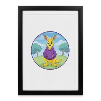 Kangaroo Cute Kawaii Cartoon Clipart Animal Pet - Framed poster (27 × 37 cm) - black - Front