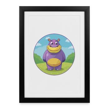 Hippo Cute Kawaii Cartoon Clipart Animal Pet - Framed poster (27 × 37 cm) - black - Front