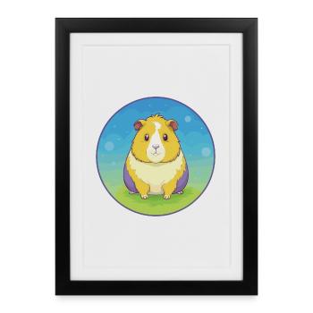 Cochon d’Inde mignon Kawaii dessin animé Clipart Animal de compagnie - Affiche encadrée (27 × 37 cm) - noir - Devant