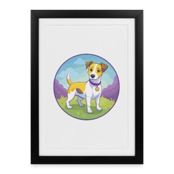 Jack Russell Terrier Chien Mignon Kawaii Dessin Animé Animal de compagnie - Affiche encadrée (27 × 37 cm) - noir - Devant