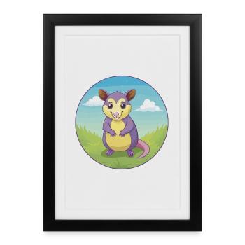 Possum Cute Kawaii Cartoon Clipart Animal Pet - Framed poster (27 × 37 cm) - black - Front