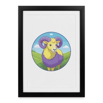 Ram mignon kawaii dessin animé Clipart Animal de compagnie - Affiche encadrée (27 × 37 cm) - noir - Devant