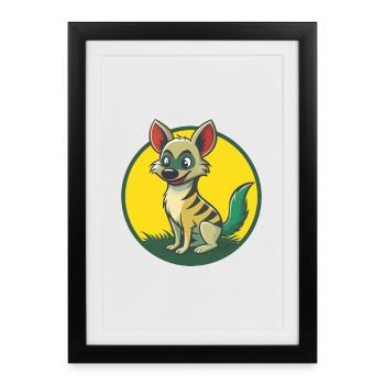 Aardwolf mignon Kawaii dessin animé Clipart Animal de compagnie - Affiche encadrée (27 × 37 cm) - noir - Devant
