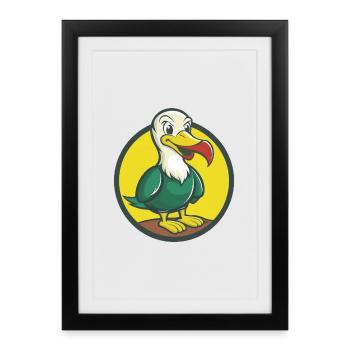 Albatross mignon Kawaii dessin animé Clipart Animal de compagnie - Affiche encadrée (27 × 37 cm) - noir - Devant