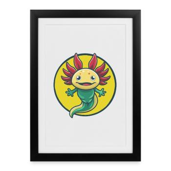 axolotl mignon kawaii dessin animé clipart animal de compagnie - Affiche encadrée (27 × 37 cm) - noir - Devant