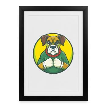 Boxer chien mignon Kawaii dessin animé Clipart animal de compagnie - Affiche encadrée (27 × 37 cm) - noir - Devant
