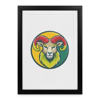 Ram Mignon Kawaii Dessin animé Clipart Animal de compagnie - Affiche encadrée (27 × 37 cm) - noir - Devant