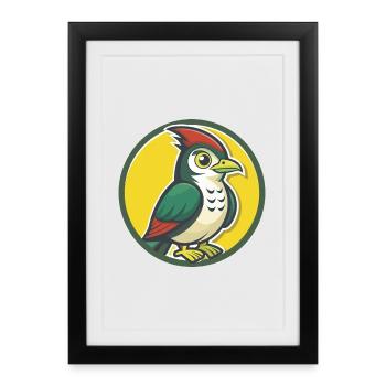 Coucou Oiseau Mignon Kawaii Dessin animé Clipart Animal de compagnie - Affiche encadrée (27 × 37 cm) - noir - Devant