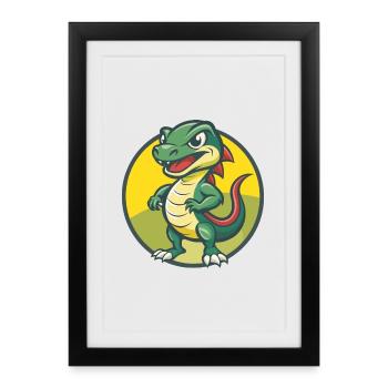 Basilic mignon Kawaii dessin animé Clipart Animal de compagnie - Affiche encadrée (27 × 37 cm) - noir - Devant