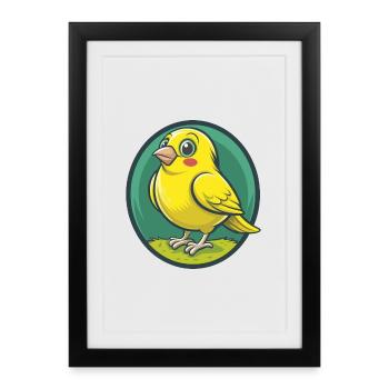 Canari Oiseau Mignon Kawaii Dessin animé Clipart Animal de compagnie - Affiche encadrée (27 × 37 cm) - noir - Devant