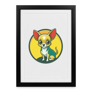 Chihuahua chien mignon Kawaii dessin animé Clipart Animal - Affiche encadrée (27 × 37 cm) - noir - Devant
