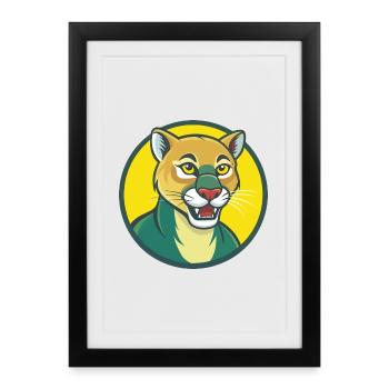 Cougar mignon Kawaii dessin animé Clipart Animal de compagnie - Affiche encadrée (27 × 37 cm) - noir - Devant