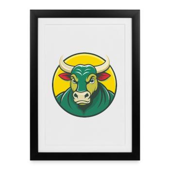 Taureau mignon Kawaii dessin animé Clipart Animal de compagnie - Affiche encadrée (27 × 37 cm) - noir - Devant