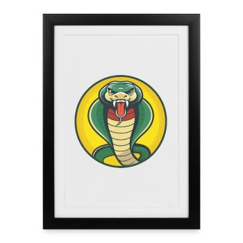 Cobra Mignon Kawaii Dessin animé Clipart Animal de compagnie - Affiche encadrée (27 × 37 cm) - noir - Devant